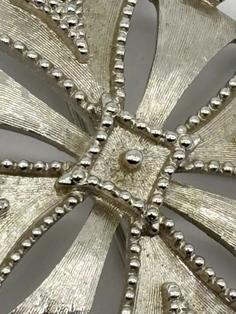 Vintage Monet Maltese Cross Etruscan Revival Brooch Silver-Tone Beaded Detailing - Picture 5 of 15